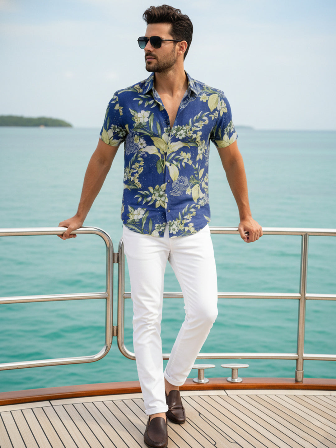 TerraDesi Indigo Riverbank Botanical Cotton Shirt