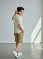 TerraDesi Junior Ivory Linen-Textured Cotton Blend Kids Shirt