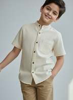 TerraDesi Junior Ivory Linen-Textured Cotton Blend Kids Shirt