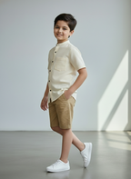 TerraDesi Junior Ivory Linen-Textured Cotton Blend Kids Shirt