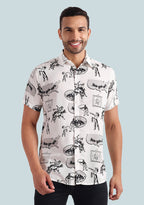 TerraDesi Men’s Vintage Cowboy Rodeo Sketch Viscose Rayon Shirt - Regular Fit Casual Half Sleeve