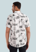 TerraDesi Men’s Vintage Cowboy Rodeo Sketch Viscose Rayon Shirt - Regular Fit Casual Half Sleeve