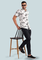 TerraDesi Men’s Vintage Cowboy Rodeo Sketch Viscose Rayon Shirt - Regular Fit Casual Half Sleeve