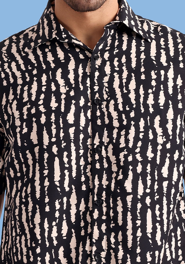 TerraDesi Midnight Abstract Stripe Shirt – Bold Minimal Casual Wear