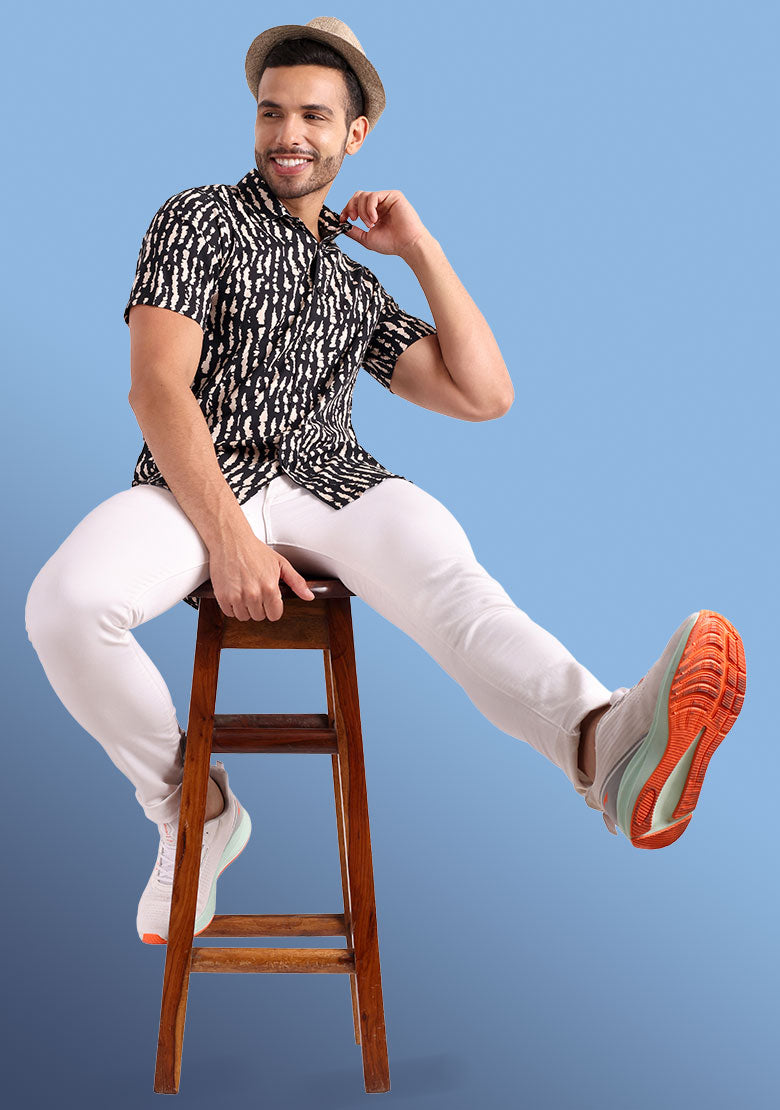 TerraDesi Midnight Abstract Stripe Shirt – Bold Minimal Casual Wear