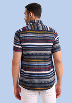 TerraDesi Men’s Midnight Navy Multi-Color Paisley Viscose Rayon Shirt - Regular Fit Casual Half Sleeve