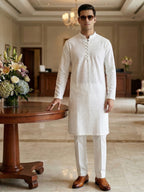 Rajvansh Ivory Embroidered Long Kurta for Men | TerraDesi Festive Edition
