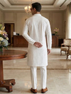 Rajvansh Ivory Embroidered Long Kurta for Men | TerraDesi Festive Edition