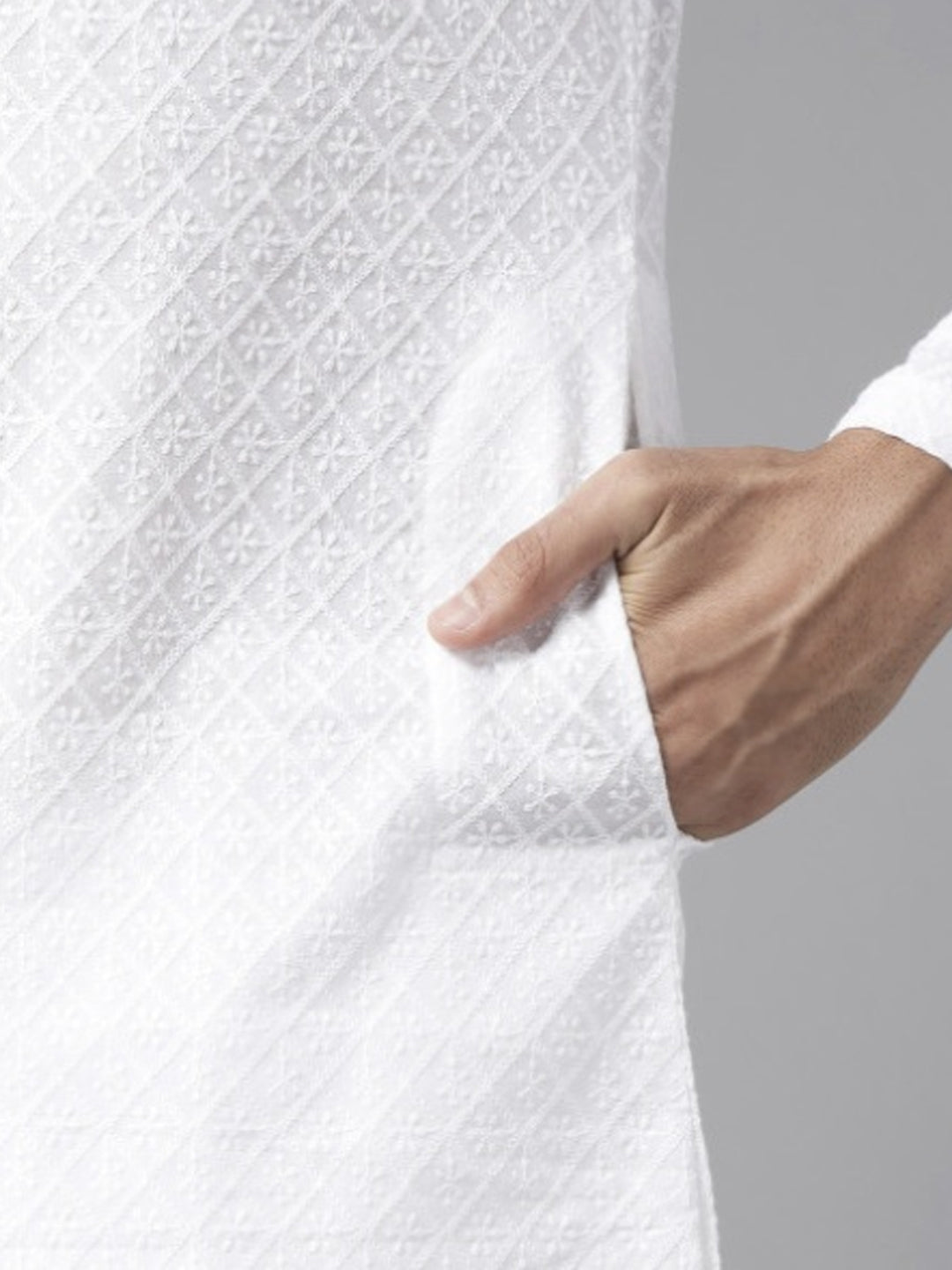 Rajvansh Ivory Embroidered Long Kurta for Men | TerraDesi Festive Edition