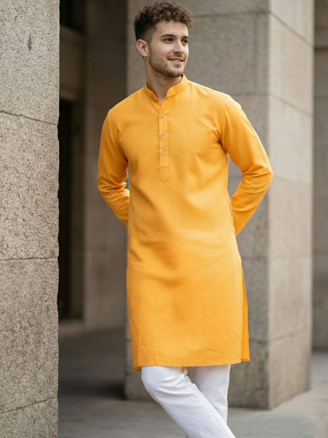 SuryaVastra Classic Yellow Cotton Kurta | TerraDesi Festive Comfort Kurta
