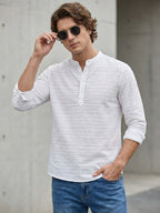 TerraDesi White Textured Cotton Short Kurta for Men | Minimal Mandarin Collar Kurta