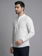 TerraDesi Arctic Loom Textured Cotton Short Kurta for Men | Modern Mandarin Collar Kurta