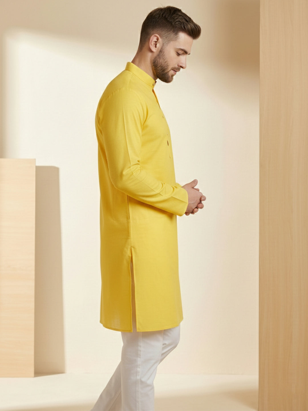 HaldiAura Premium Yellow Cotton Kurta | TerraDesi Festive Essential