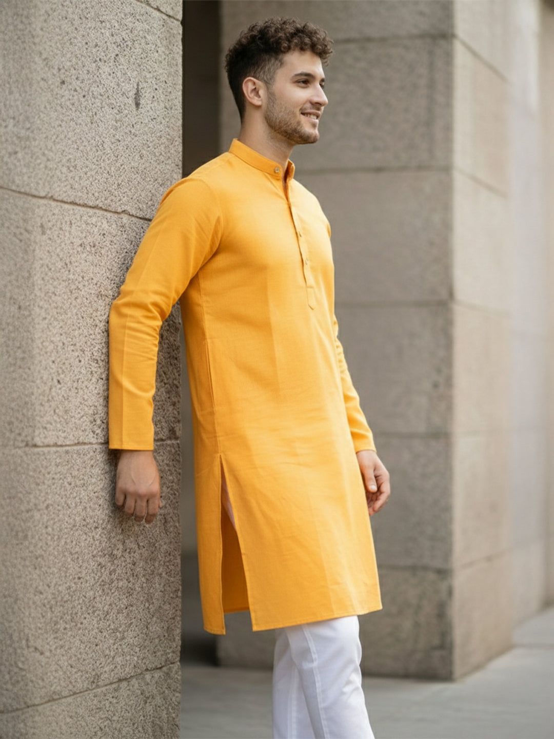 SuryaVastra Classic Yellow Cotton Kurta | TerraDesi Festive Comfort Kurta
