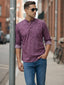 TerraDesi Plum Purple Printed Cotton Kurta for Men | Mandarin Collar Casual Ethnic Kurta