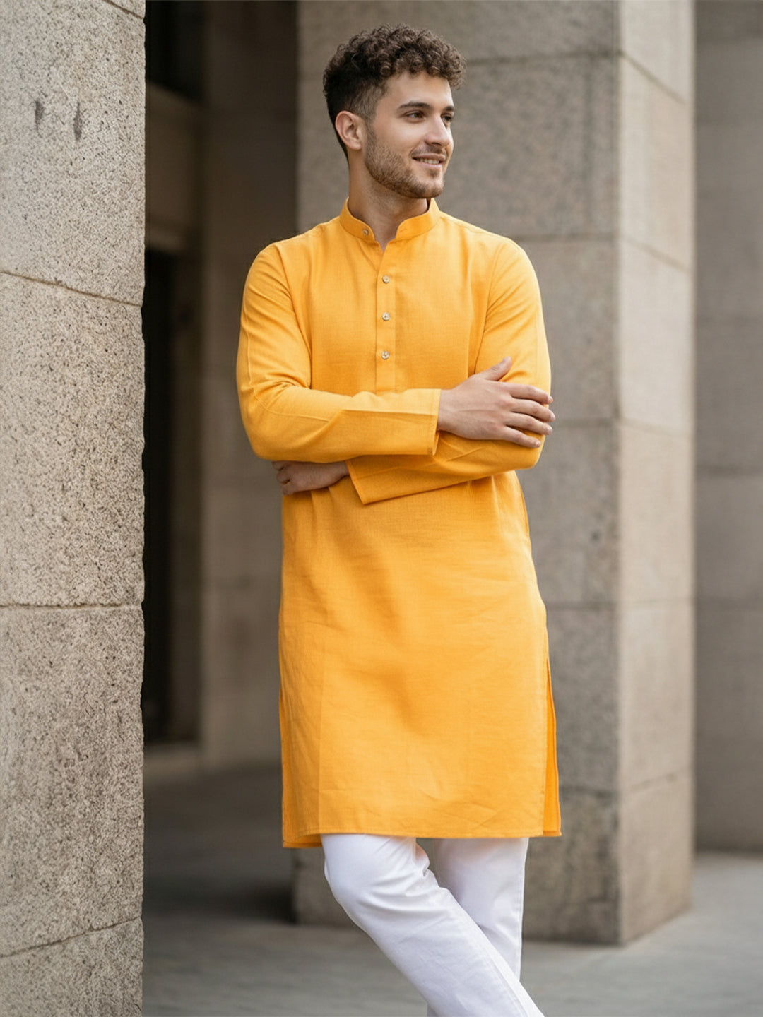 SuryaVastra Classic Yellow Cotton Kurta | TerraDesi Festive Comfort Kurta