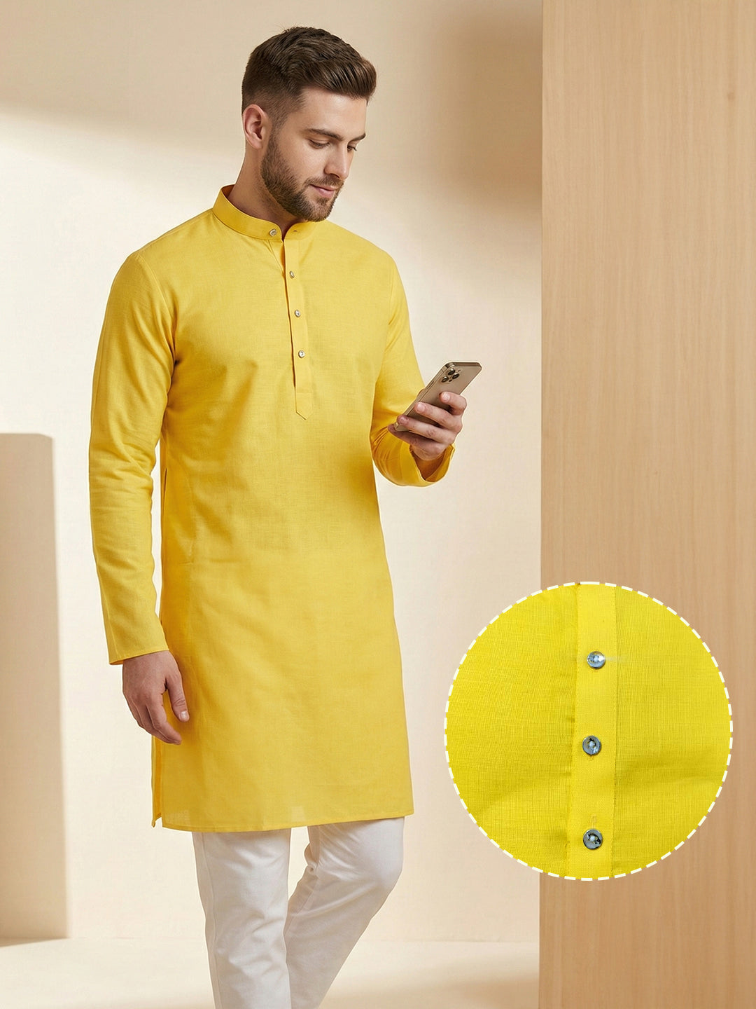 HaldiAura Premium Yellow Cotton Kurta | TerraDesi Festive Essential
