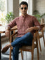 TerraDesi Rust Red Geometric Printed Cotton Kurta for Men | Mandarin Collar Casual Kurta