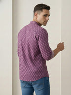TerraDesi Plum Purple Printed Cotton Kurta for Men | Mandarin Collar Casual Ethnic Kurta
