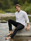 TerraDesi Arctic Weave White Cotton Short Kurta for Men | Mandarin Collar Roll-Up Sleeve Kurta