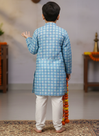 TerraDesi Junior Azure Mosaic Crochet Long Kurta Pajama Set