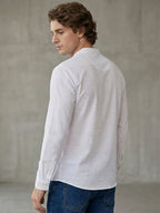 TerraDesi White Textured Cotton Short Kurta for Men | Classic Mandarin Collar Kurta
