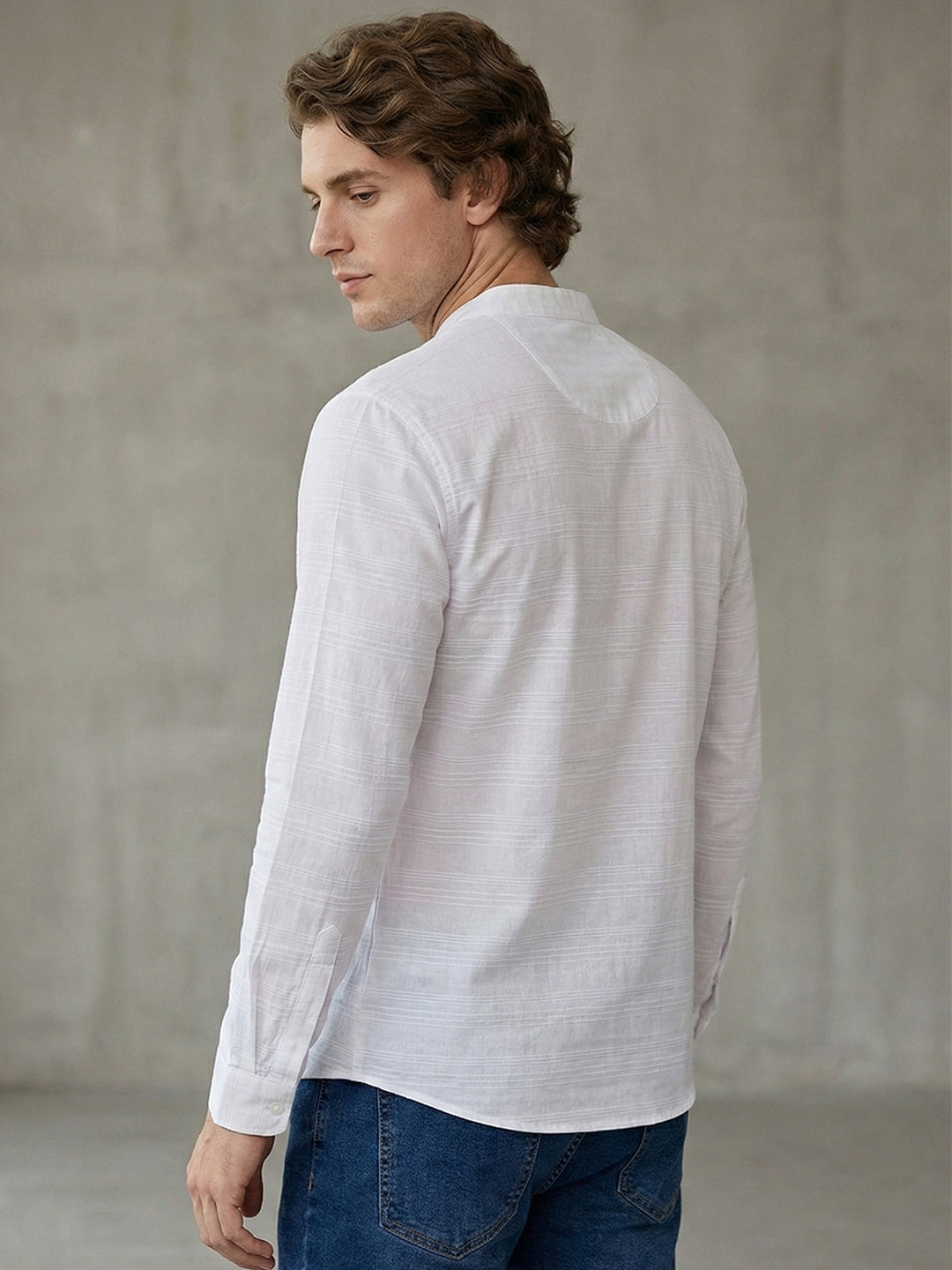 TerraDesi White Textured Cotton Short Kurta for Men | Classic Mandarin Collar Kurta