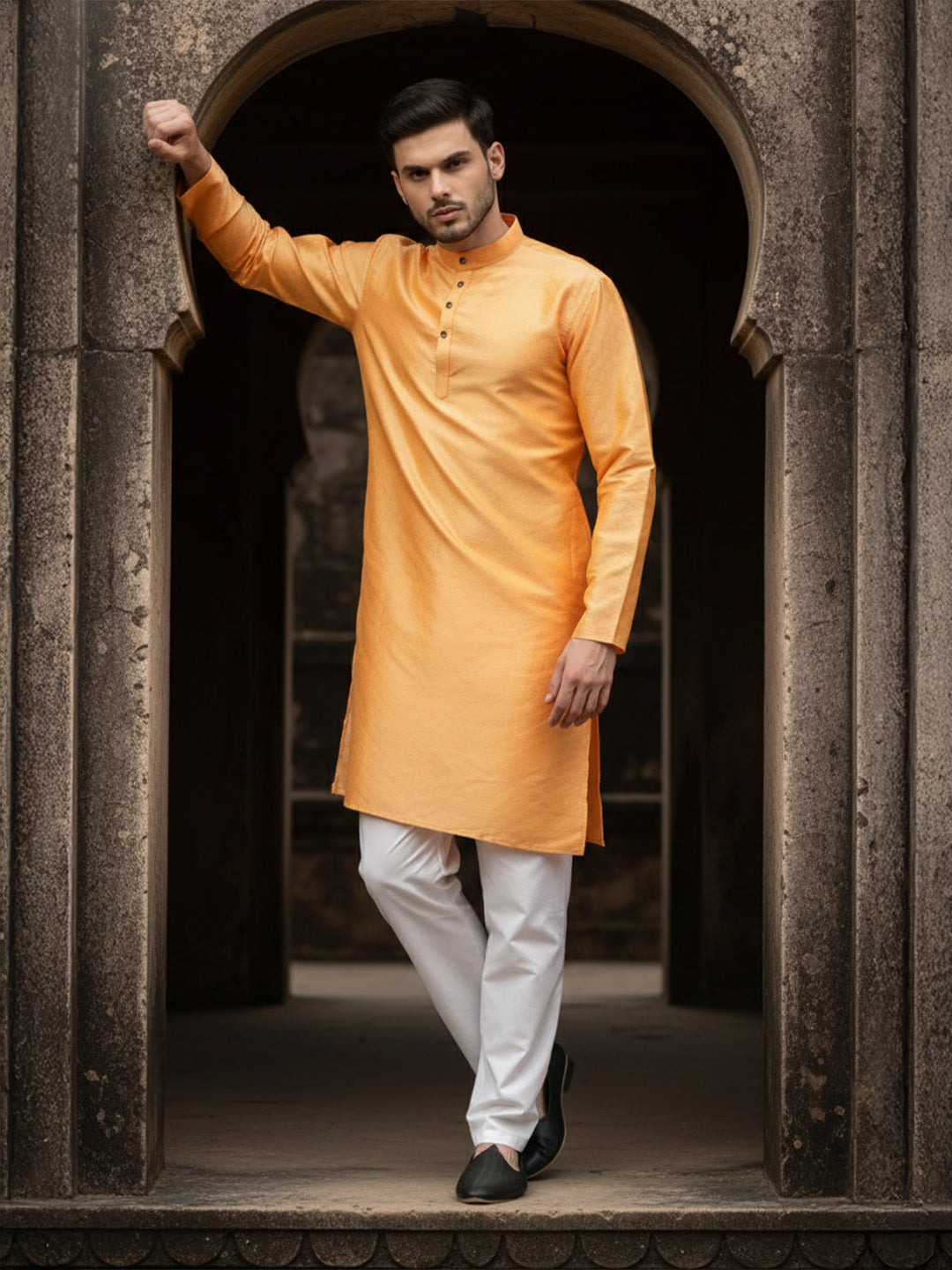 RudraRaj Jacquard Festive Kurta for Men | TerraDesi Royal Maroon Long Kurta