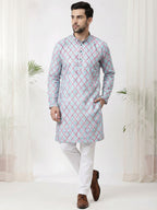 TerraDesi Royal Peach Crochet Kurta Set for Men – Designer Self Printed Festive Kurta with Pajama