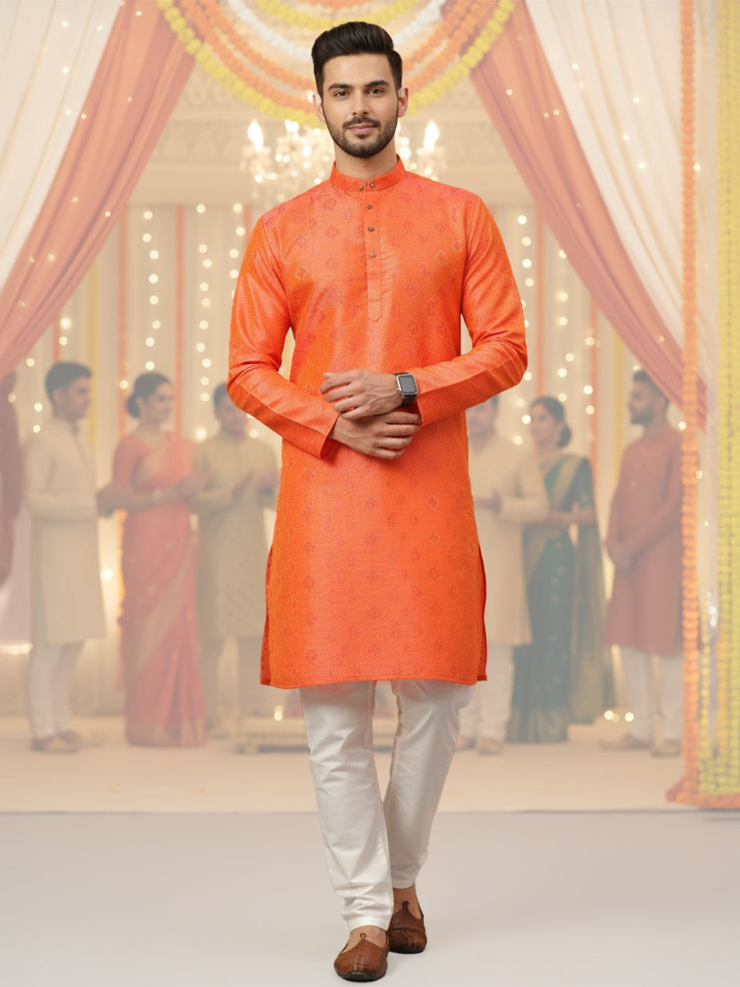 RudraRaj Jacquard Festive Kurta for Men | TerraDesi Royal Maroon Long Kurta