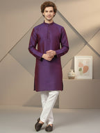 RudraRaj Jacquard Festive Kurta for Men | TerraDesi Royal Maroon Long Kurta
