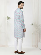 TerraDesi Royal Peach Crochet Kurta Set for Men – Designer Self Printed Festive Kurta with Pajama