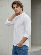 TerraDesi White Textured Cotton Short Kurta for Men | Minimal Mandarin Collar Kurta
