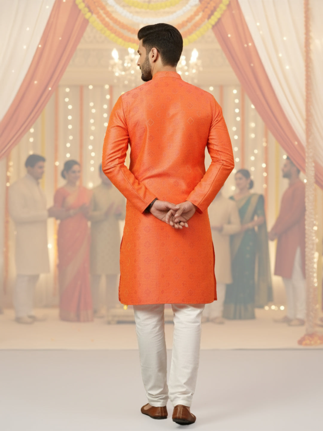 RudraRaj Jacquard Festive Kurta for Men | TerraDesi Royal Maroon Long Kurta