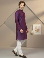 RudraRaj Jacquard Festive Kurta for Men | TerraDesi Royal Maroon Long Kurta