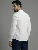 TerraDesi Arctic Loom Textured Cotton Short Kurta for Men | Modern Mandarin Collar Kurta