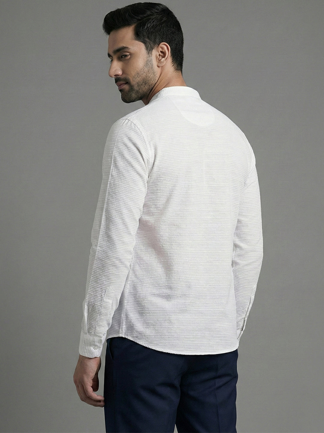 TerraDesi Arctic Loom Textured Cotton Short Kurta for Men | Modern Mandarin Collar Kurta