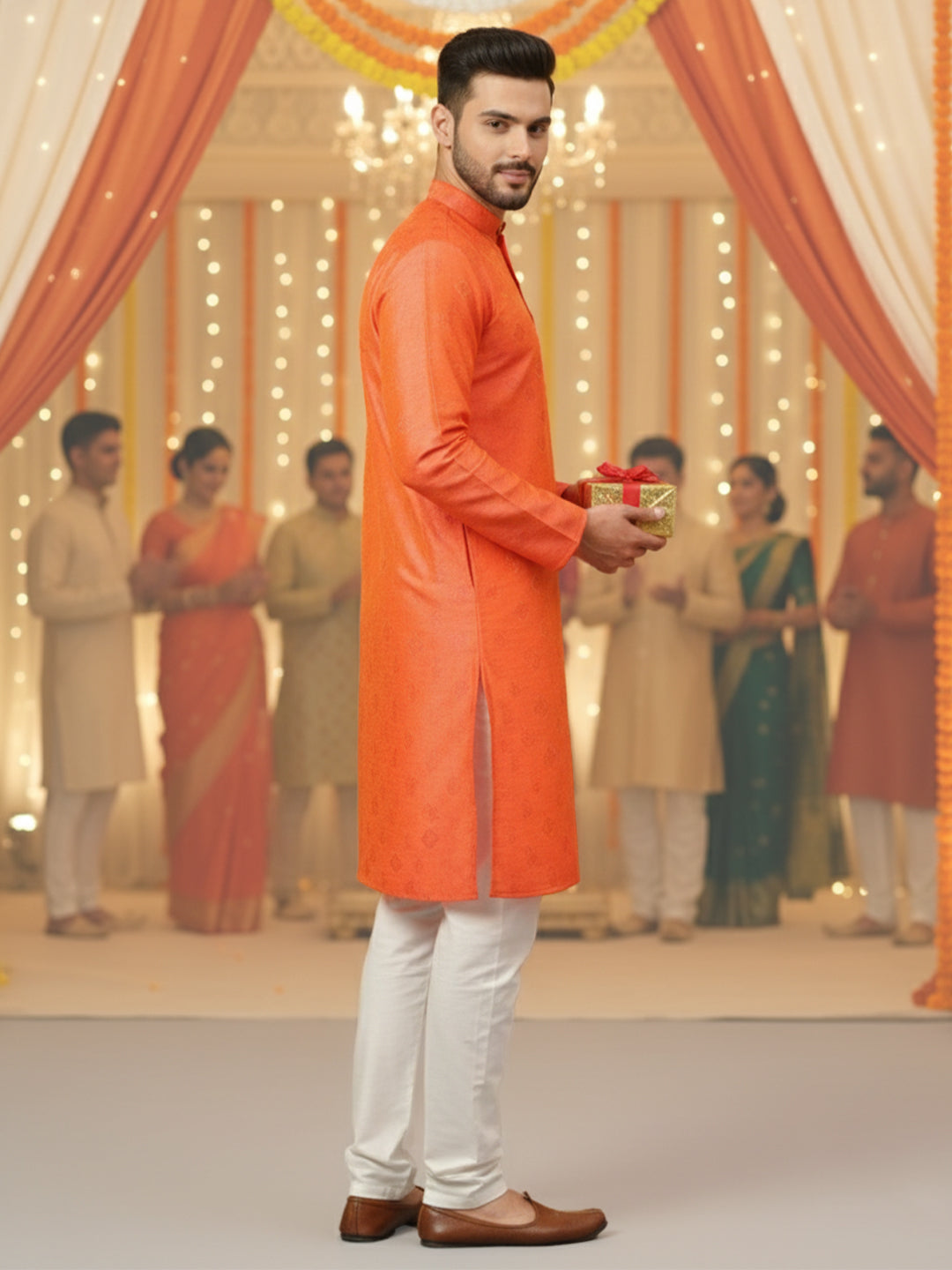 RudraRaj Jacquard Festive Kurta for Men | TerraDesi Royal Maroon Long Kurta