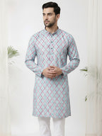 TerraDesi Royal Peach Crochet Kurta Set for Men – Designer Self Printed Festive Kurta with Pajama