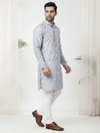 TerraDesi Royal Peach Crochet Kurta Set for Men – Designer Self Printed Festive Kurta with Pajama