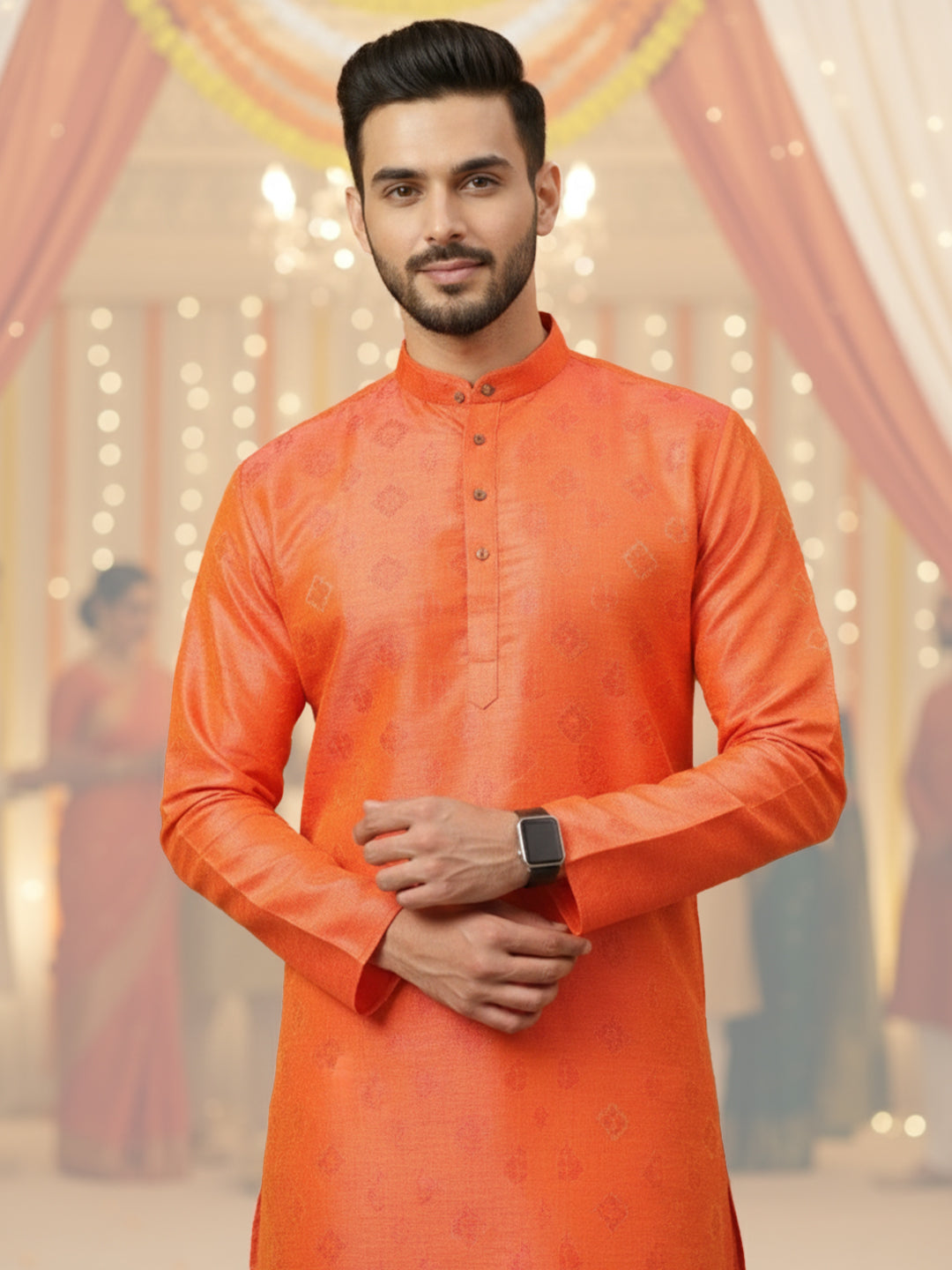 RudraRaj Jacquard Festive Kurta for Men | TerraDesi Royal Maroon Long Kurta