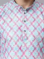 TerraDesi Royal Peach Crochet Kurta Set for Men – Designer Self Printed Festive Kurta with Pajama