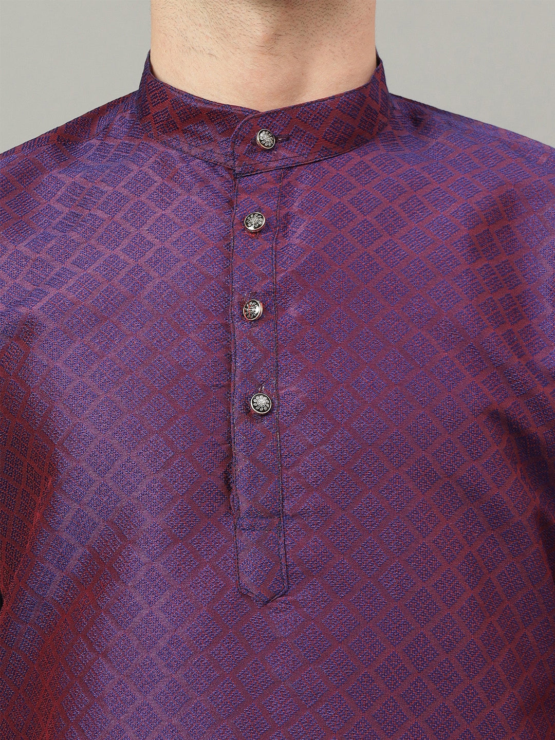RudraRaj Jacquard Festive Kurta for Men | TerraDesi Royal Maroon Long Kurta