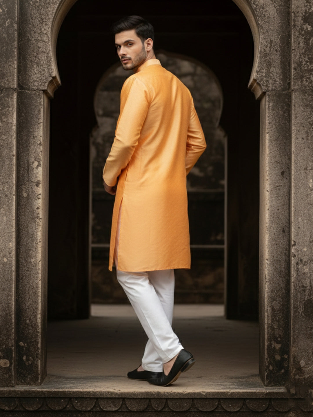 RudraRaj Jacquard Festive Kurta for Men | TerraDesi Royal Maroon Long Kurta