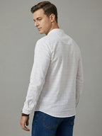 TerraDesi Arctic Linen Weave Cotton Short Kurta for Men | Minimal White Mandarin Collar Kurta