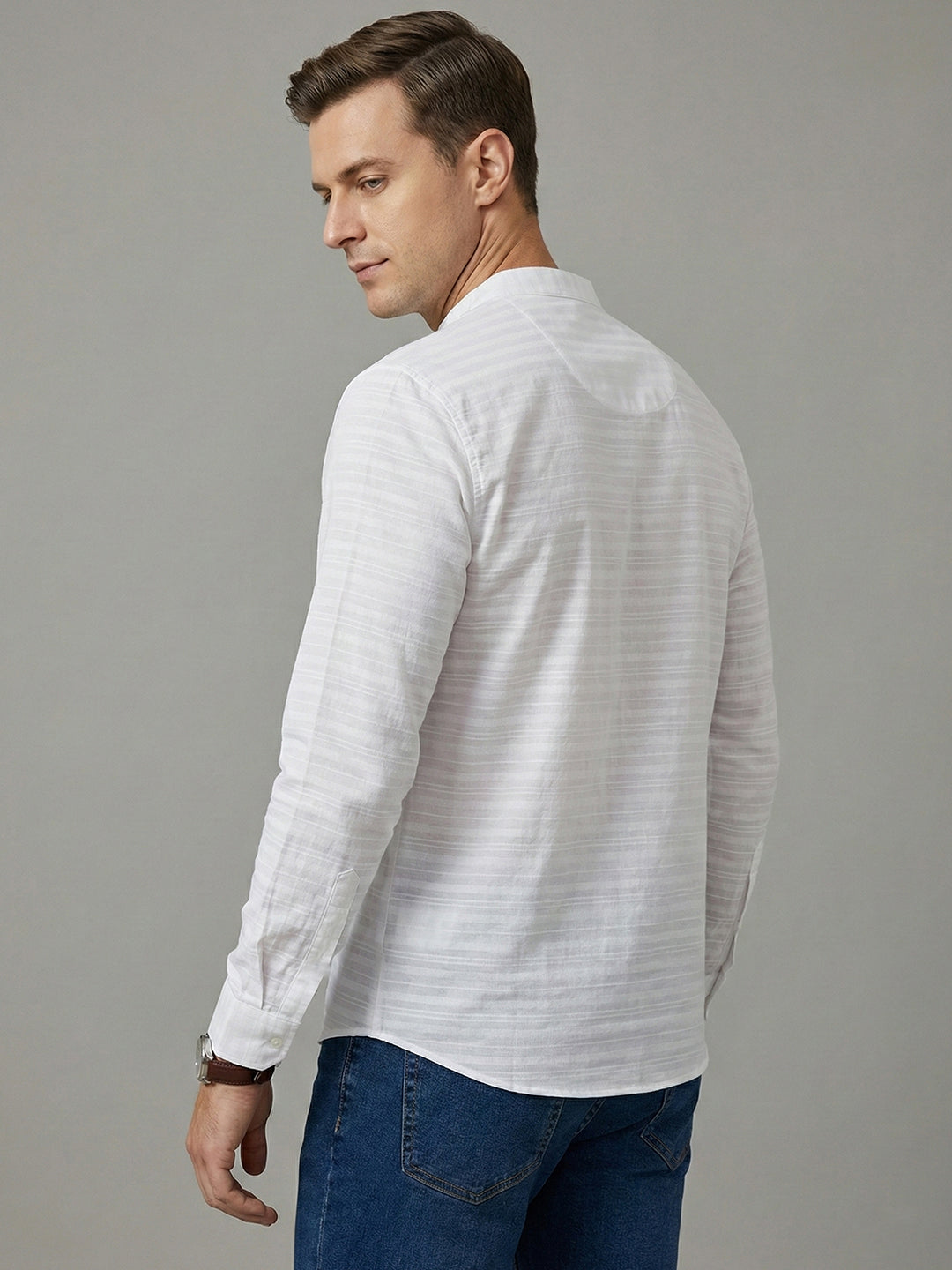 TerraDesi Arctic Linen Weave Cotton Short Kurta for Men | Minimal White Mandarin Collar Kurta