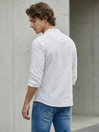 TerraDesi White Textured Cotton Short Kurta for Men | Minimal Mandarin Collar Kurta