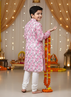 TerraDesi Self Printed Curve Line Crochet Fabric Long Kurta Set For Kids  and Boys.
