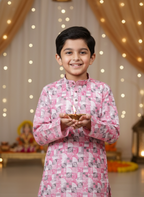 TerraDesi Self Printed Curve Line Crochet Fabric Long Kurta Set For Kids  and Boys.