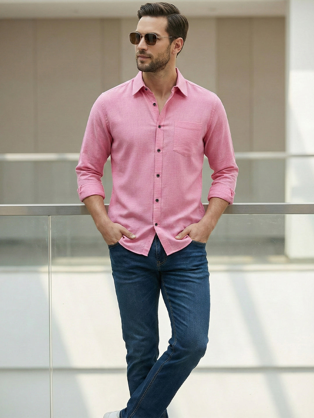 TerraDesi Saffron Ember Solid Cotton Formal Shirt